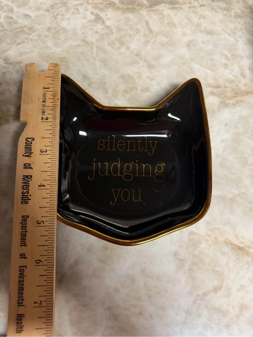 Black Cat-Shaped Trinket Dish with Gold Accent